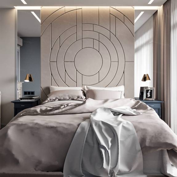 Кровать с мягкими стеновыми панелями ASW-0011 "August Geometry"