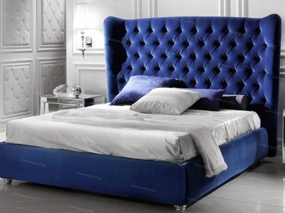 Кровать с мягким изголовьем AL-0182 "August Mystery Plain" Blue